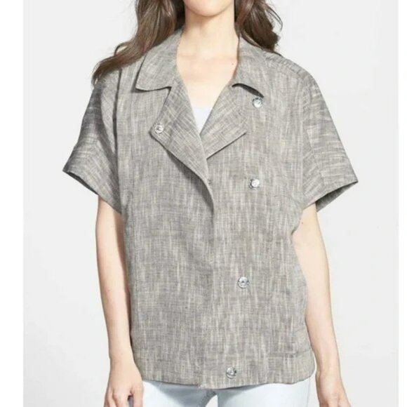 Eileen Fisher Gray Short Sleeve Lagenlook Jacket Cotton Linen Blend Artsy Chic - Picture 13 of 13